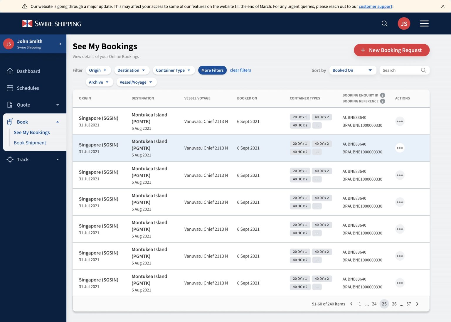 View Bookings Temporary feature change